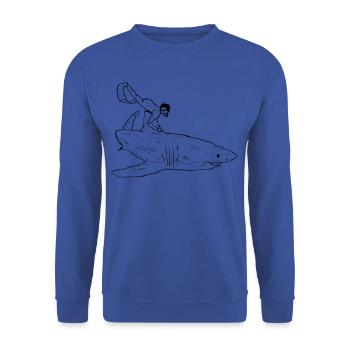 Hai mit Taucher in schwarz - Unisex Pullover - Royalblau - Vorne - Alina (178cm) & Michal (187cm)