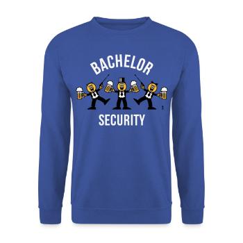 Bachelor Security (JGA / Karikatur / Tanz / 3C W) - Unisex Pullover - Royalblau - Vorne - Alina (178cm) & Michal (187cm)
