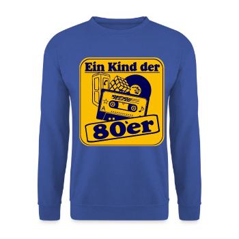 80er Party,Motto Shirt - Ein Kind der 80er(25) - Unisex Pullover - Royalblau - Vorne - Alina (178cm) & Michal (187cm)