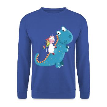 Einhorn Reitet T Rex Dinosaurier I Cooles Geschenk - Unisex Pullover - Royalblau - Vorne - Alina (178cm) & Michal (187cm)