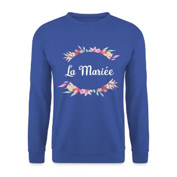 Elegantes Blumen-Brautgeschenk - Unisex Pullover - Royalblau - Vorne - Alina (178cm) & Michal (187cm)