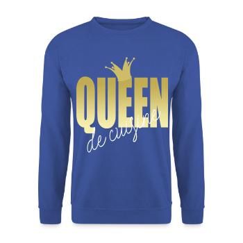 Königin der Küche - goldene Krone - Unisex Pullover - Royalblau - Vorne - Alina (178cm) & Michal (187cm)