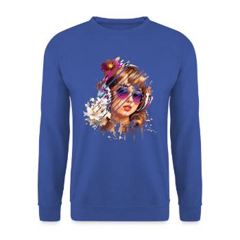 Retro Frau Blumen und lila Brille - Unisex Pullover - Royalblau - Vorne - Alina (178cm) & Michal (187cm)