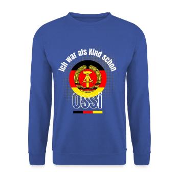 ossi kind DDR ironie ostdeutscher spruch emblem de - Unisex Pullover - Royalblau - Vorne - Alina (178cm) & Michal (187cm)