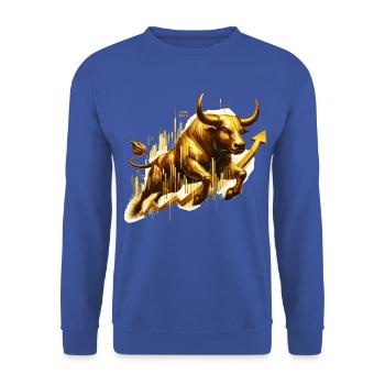 Stier Bulle Aktien Gold golden Wallstreet Geschenk - Unisex Pullover - Royalblau - Vorne - Alina (178cm) & Michal (187cm)
