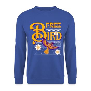 Free Bird – Retro-Design - Unisex Pullover - Royalblau - Vorne - Alina (178cm) & Michal (187cm)