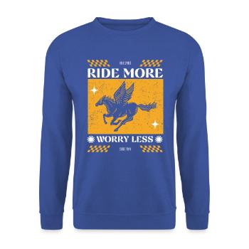 Ride More Worry Less – Pegasus Retro-Design - Unisex Pullover - Royalblau - Vorne - Alina (178cm) & Michal (187cm)