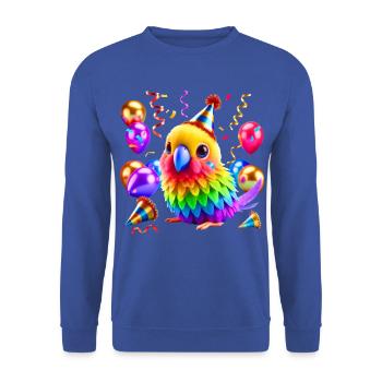 Bunter Party Papagei - Unisex Pullover - Royalblau - Vorne - Alina (178cm) & Michal (187cm)