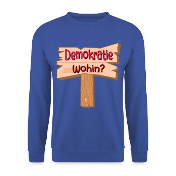 DEMOKRATIE PFAD - Unisex Pullover - Royalblau - Vorne - Alina (178cm) & Michal (187cm)