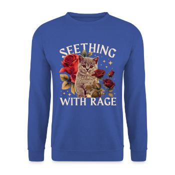 Zornige Katze mit Rosen – Vintage-Ästhetik - Unisex Pullover - Royalblau - Vorne - Alina (178cm) & Michal (187cm)