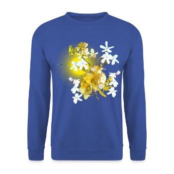 Gelbe Frühlingsblumen im Frühling als Muster - Unisex Pullover - Royalblau - Vorne - Alina (178cm) & Michal (187cm)