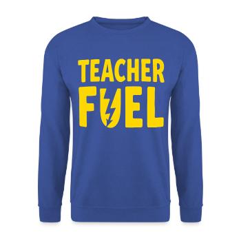 Teacher Fuel - Unisex Pullover - Royalblau - Vorne - Alina (178cm) & Michal (187cm)