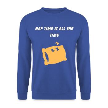 Kreatives Zitat über Nickerchen und Ruhe - Unisex Pullover - Royalblau - Vorne - Alina (178cm) & Michal (187cm)
