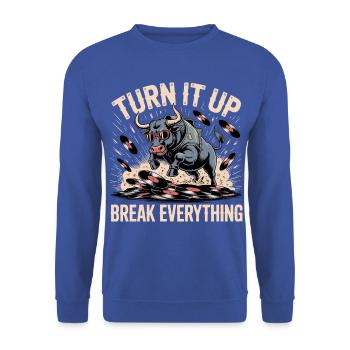 Dreh auf, Vinylbull - Unisex Pullover - Royalblau - Vorne - Alina (178cm) & Michal (187cm)