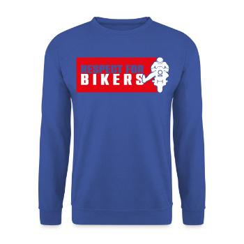 Respektiere Biker auf rotem Hintergrund - Unisex Pullover - Royalblau - Vorne - Alina (178cm) & Michal (187cm)