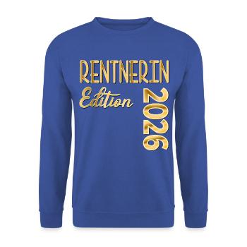 RENTE 2026 RENTNERIN - Unisex Pullover - Royalblau - Vorne - Alina (178cm) & Michal (187cm)