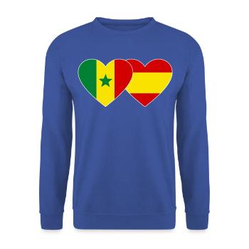 Spanien Senegal Flagge Herz - Unisex Pullover - Royalblau - Vorne - Alina (178cm) & Michal (187cm)