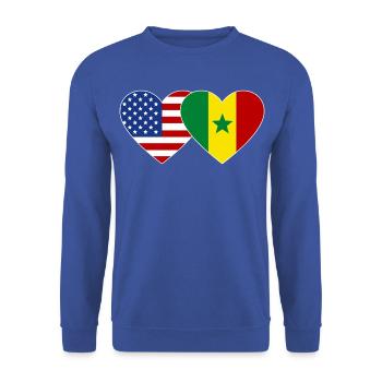 USA Senegal  Flagge Herz - Unisex Pullover - Royalblau - Vorne - Alina (178cm) & Michal (187cm)