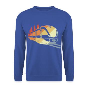 Vintage Eisenbahn Skizze - Unisex Pullover - Royalblau - Vorne - Alina (178cm) & Michal (187cm)