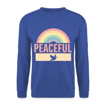 Peaceful – Regenbogen & Friedenstaube Retro Design - Unisex Pullover - Royalblau - Vorne - Alina (178cm) & Michal (187cm)