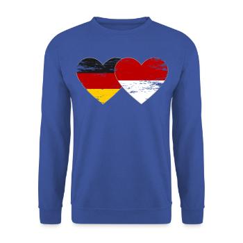Deutschland Monaco Flagge Herz - Unisex Pullover - Royalblau - Vorne - Alina (178cm) & Michal (187cm)