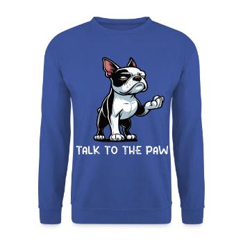 Talk to the Paw Boston Boston terrier Bostie Bosti - Unisex Sweatshirt - royal blue - Front - Alina (178cm) & Michal (187cm)