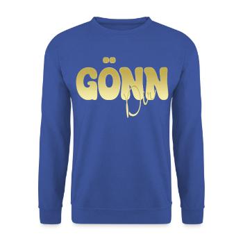 GÖNN DIR Goldglanz Typografie - Unisex Pullover - Royalblau - Vorne - Alina (178cm) & Michal (187cm)