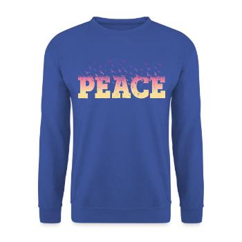 Peace Frieden Schrift Bunt Vögel Gegen Krieg - Unisex Pullover - Royalblau - Vorne - Alina (178cm) & Michal (187cm)