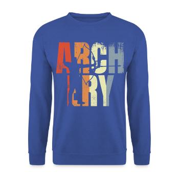 Bogenschießen Retro Look - Unisex Pullover - Royalblau - Vorne - Alina (178cm) & Michal (187cm)