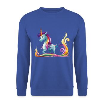 Regenbogen-Einhorn Farbströme - Unisex Pullover - Royalblau - Vorne - Alina (178cm) & Michal (187cm)