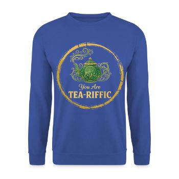 You Are Tea-Riffic Teekanne Spruch - Unisex Pullover - Royalblau - Vorne - Alina (178cm) & Michal (187cm)