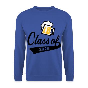 Class Of 2026 (Abschlussklasse / Bier / 3C POS) - Unisex Pullover - Royalblau - Vorne - Alina (178cm) & Michal (187cm)
