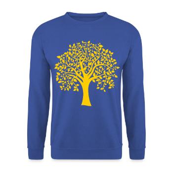 Grund: Gelber Jumbo-Baum-Print-Schatten - Unisex Pullover - Royalblau - Vorne - Alina (178cm) & Michal (187cm)