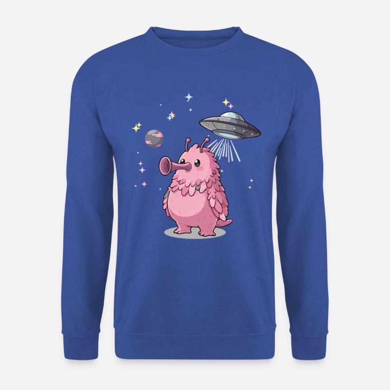 Niedliches pinkes Alien mit Ufo im Weltraum - Unisex Pullover - Royalblau