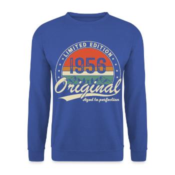 1956 Originelles Vintage-Geburtstagsgeschenk - Unisex Pullover - Royalblau - Vorne - Alina (178cm) & Michal (187cm)