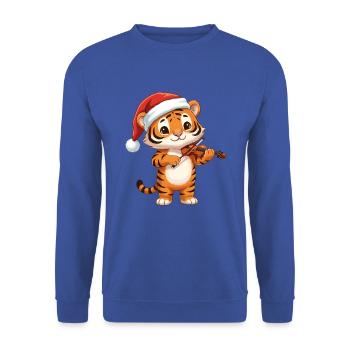 Weihnachts-Tigerkatze spielt Geigenkunst - Unisex Pullover - Royalblau - Vorne - Alina (178cm) & Michal (187cm)