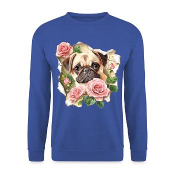 Mops mit Rosen - Unisex Pullover - Royalblau - Vorne - Alina (178cm) & Michal (187cm)