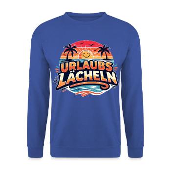 URLAUBS LÄCHELN Strand Retro Sommermotiv - Unisex Pullover - Royalblau - Vorne - Alina (178cm) & Michal (187cm)