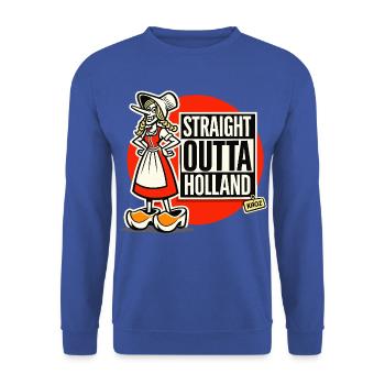 Holländische Trachten-Karikatur direkt aus Holland - Unisex Pullover - Royalblau - Vorne - Alina (178cm) & Michal (187cm)