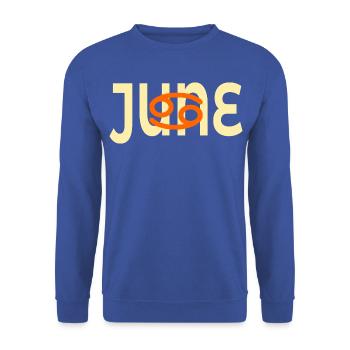 Geburtstag Juni – Sternzeichen Krebs - Unisex Pullover - Royalblau - Vorne - Alina (178cm) & Michal (187cm)