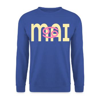 Geburtstag Mai - Sternzeichen Krebs - Unisex Pullover - Royalblau - Vorne - Alina (178cm) & Michal (187cm)