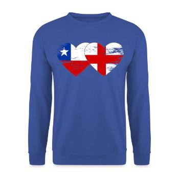 Chile England flagge Herz - Unisex Pullover - Royalblau - Vorne - Alina (178cm) & Michal (187cm)