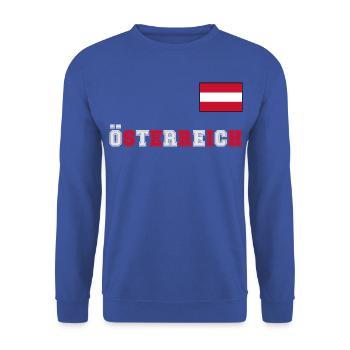 ÖSTERREICH Trikot Look - Flagge Fahne auf Brust - Unisex Pullover - Royalblau - Vorne - Alina (178cm) & Michal (187cm)