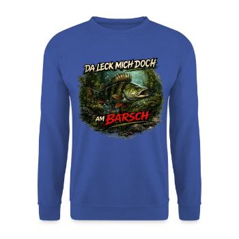 Da leck mich doch am Barsch – Flussbarsch | Angler - Unisex Pullover - Royalblau - Vorne - Alina (178cm) & Michal (187cm)
