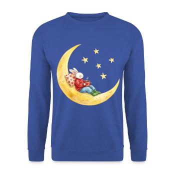Hase auf dem Mond mit Kakao - Unisex Pullover - Royalblau - Vorne - Alina (178cm) & Michal (187cm)