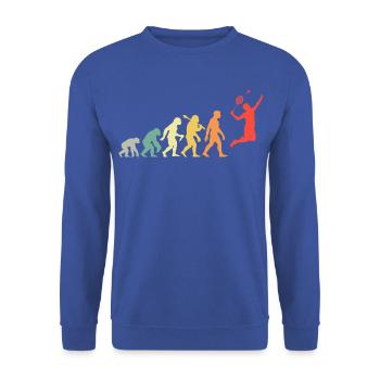 Badminton Evolution Badmintonspieler Smash Retro - Unisex Pullover - Royalblau - Vorne - Alina (178cm) & Michal (187cm)