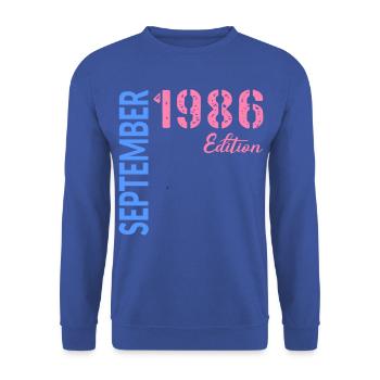 September 1986 Birthday - Unisex Sweatshirt - royal blue - Front - Alina (178cm) & Michal (187cm)