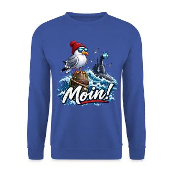 Moin! Küstenmorgen Möwe - Unisex Pullover - Royalblau - Vorne - Alina (178cm) & Michal (187cm)