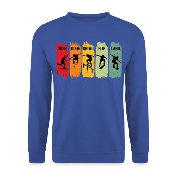 Retro Skateboard Steps Ollie Grind Flip Land - Unisex Pullover - Royalblau - Vorne - Alina (178cm) & Michal (187cm)