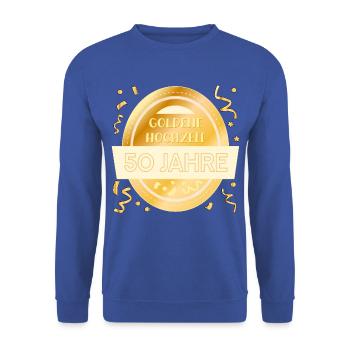 50 Jahre, Goldene Hochzeit - Unisex Pullover - Royalblau - Vorne - Alina (178cm) & Michal (187cm)